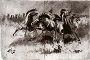 Cary, William Untitled sketch of wild horses Germany oil painting artist